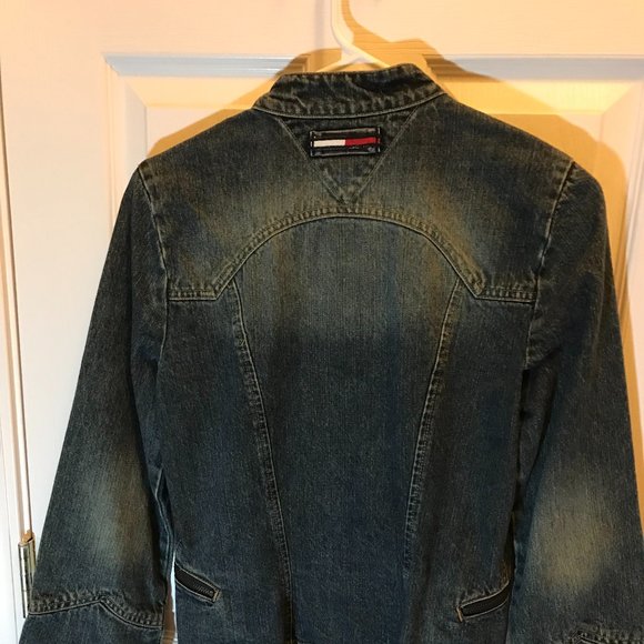 EUC Distressed Tommy Hilfiger Women's Jean Jacket Size L - Picture 2 of 4